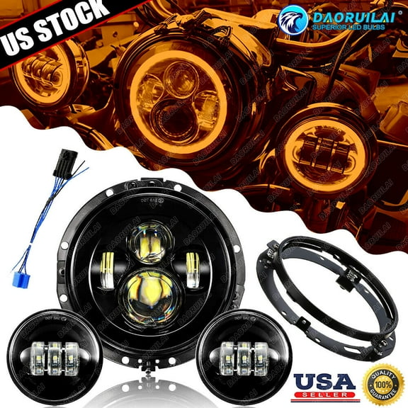7Inch 140W LED Headlight Hi/Lo   2Pcs 4.5Inch 80W Fog Light for Harley Davidson