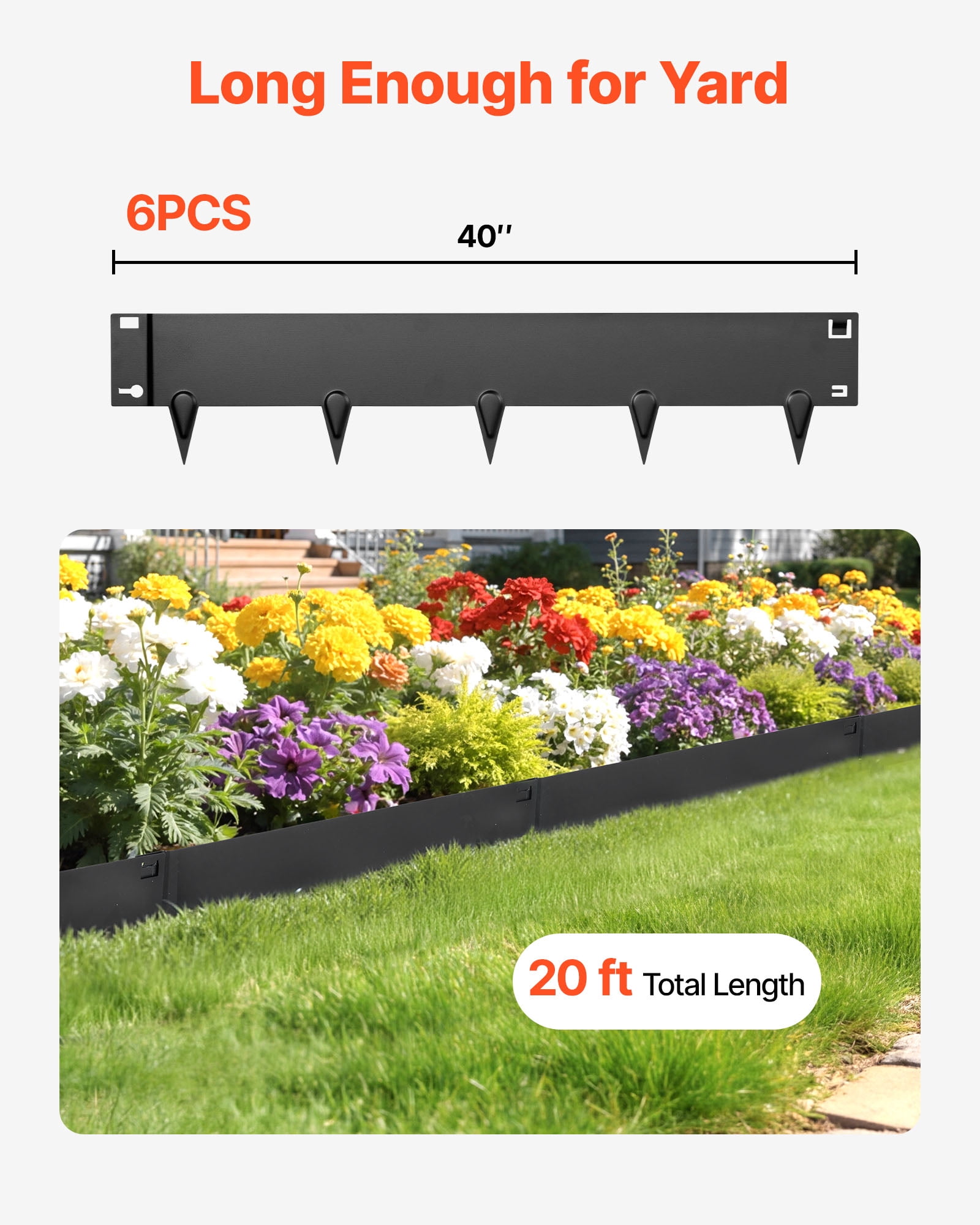 VEVOR Galvanized Steel Landscape Edging, 6-Pack 40 x 8.15 Inch Metal Edging for Landscaping with Gloves, Easy-to-Install, Heavy Duty Metal Garden Edge Border for Flower Bed, Yard Pathway
