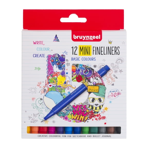 Bruynzeel Fineliner Pen Set, 12-Pen Mini Basic Colors Set