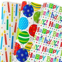 Birthday Wrapping Paper for Boys Girls Kids - Happy Birthday Balloons Candles Gift Wrap Paper for Birthday Holiday Party - 6 Large Sheets, 27x37 inch
