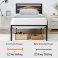 thumbnail image 4 of Bed Frame Twin Size Metal Platform Bed with Wooden Headboard, No Box Spring Needed, Black, 4 of 8