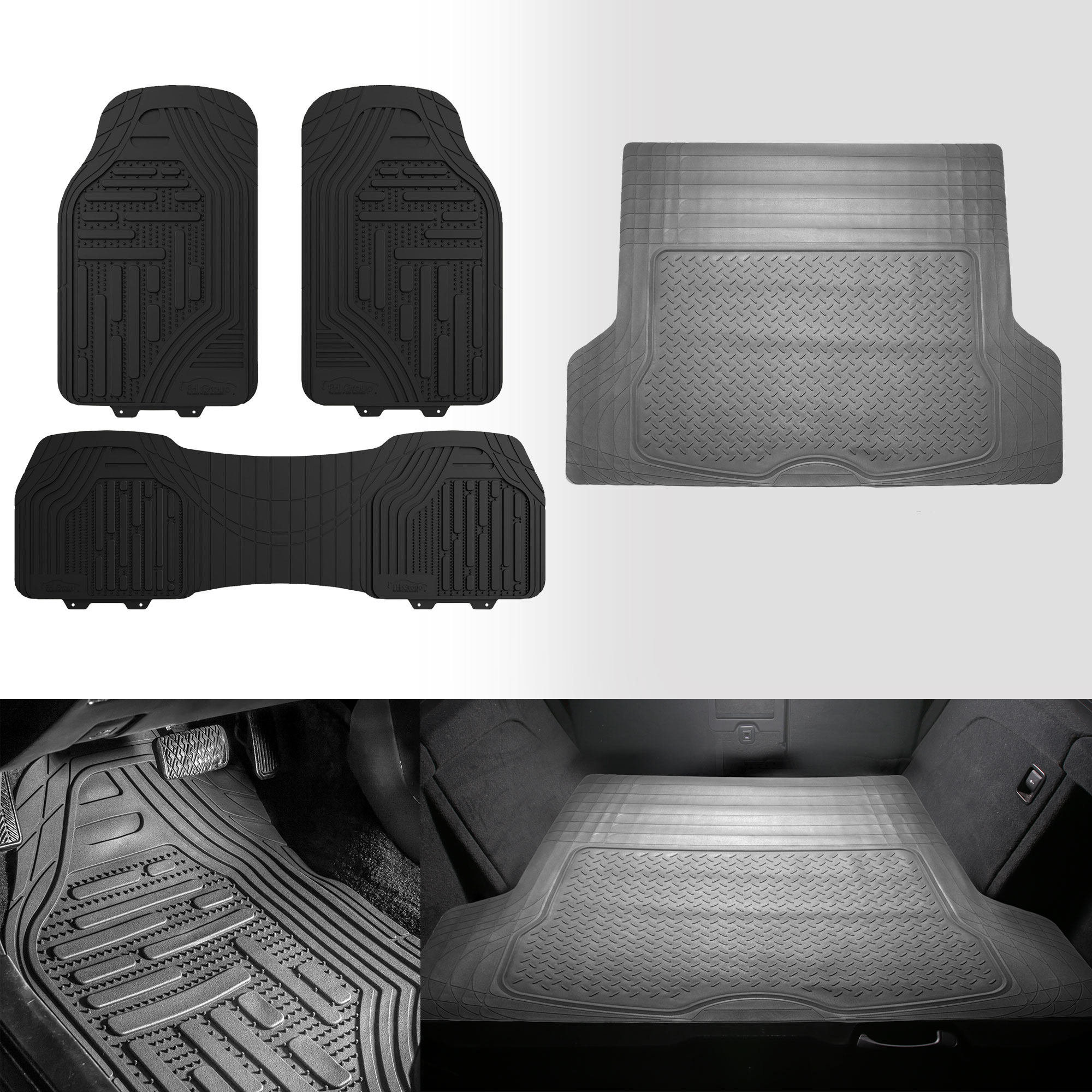 FH Group, Heavy Duty Black Floor Mats & Gray Cargo Mat Combo for Auto