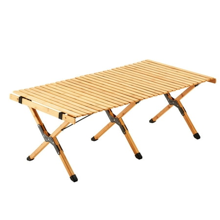 UNICOO® Bamboo Folding Picnic Table Portable Camping Table W/Carry Bag Low Height Foldable BBQ Roll Up Table Beach Table for Indoor & Outdoor Party BBQ and Hiking (4 FT Nature)