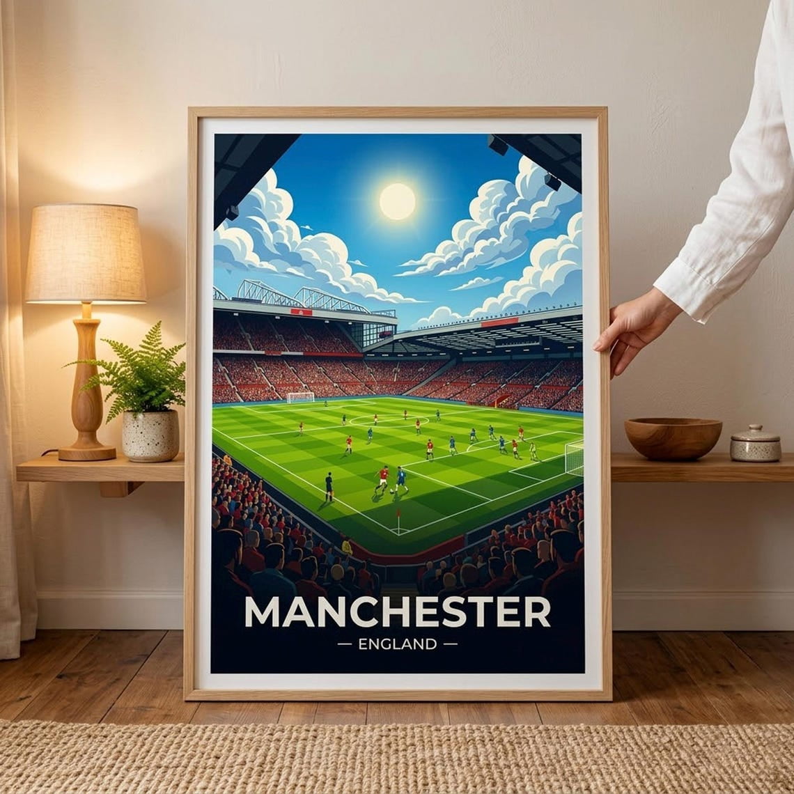 Manchester Football Poster Old Trafford Stadium Art Premier League Decor Red Devils Fan Gift Soccer Man Cave Print UK Sports Wall Art