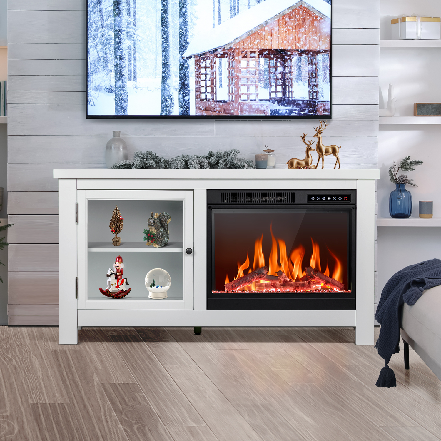 WAA 48" x 24" Freestanding Electric Fireplace with Wood Mantel, 750W/1500W