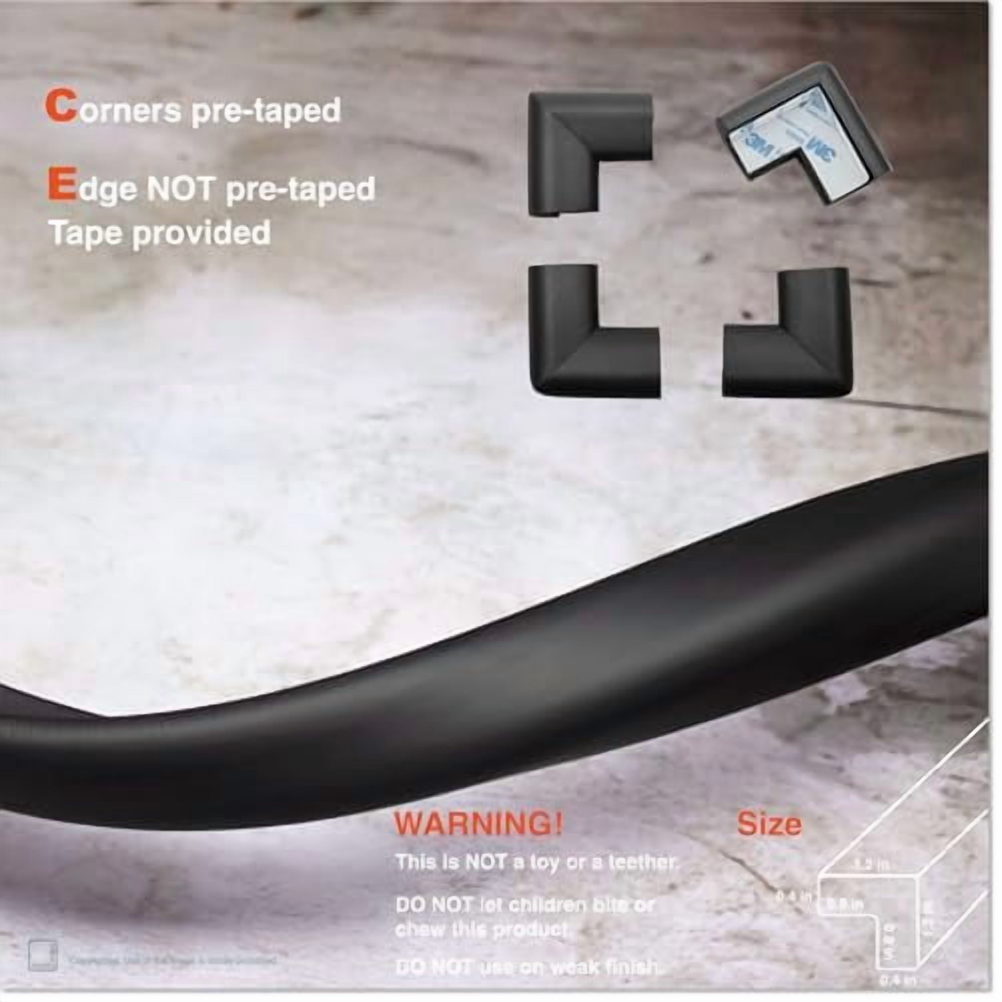 HeftyFit Edge Corner Protector Baby Proofing (Large 15ft Edge 4 Corners), Heavy-Duty, Soft NBR Rubber Foam, Furniture Fireplace Safety Bumper Guard, 3M Adhesive, Onyx Black