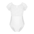 thumbnail image 4 of Kaerm Girls Short Sleeves Floral Lace Bowtie Back Ballet Dance Gymnastics Leotard Bodysuit Dancewear White 12-14, 4 of 8