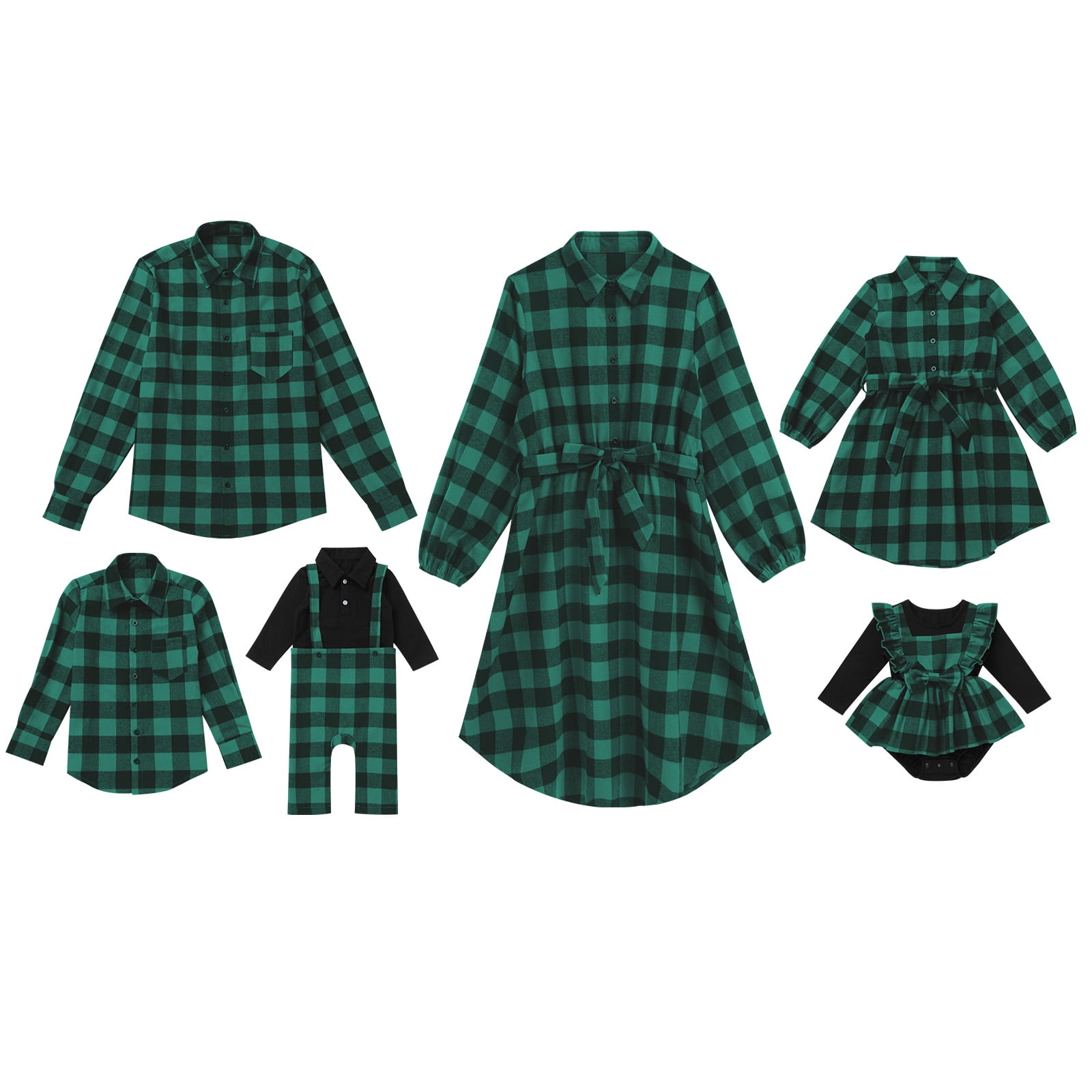FYMNSI Christmas Matching Family Outfits Mommy and Me Green Plaid Dresses Father Son Button Down Shirts Xmas Photoshoot Set (Girl 8-9T)
