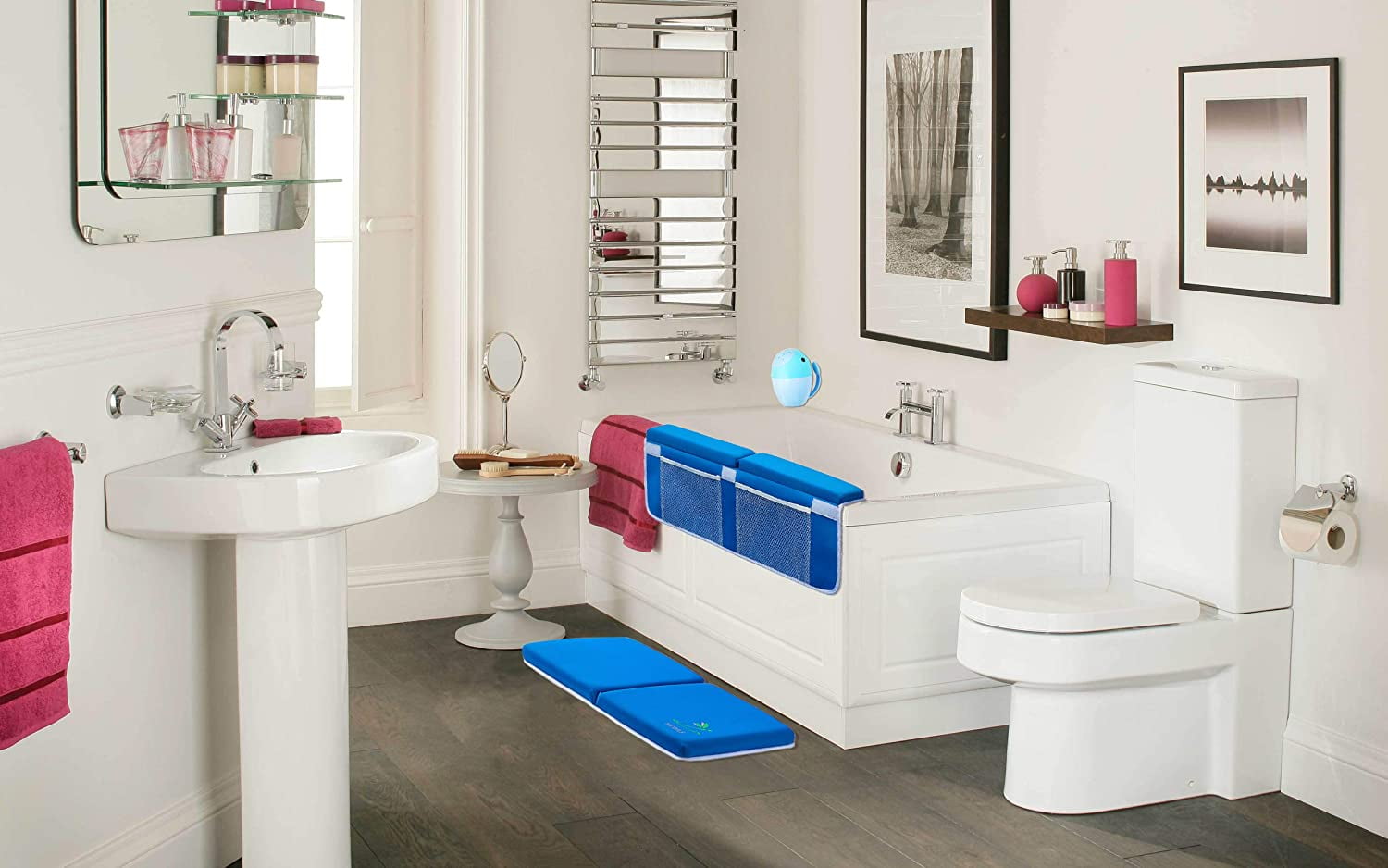 Bath Kneeler with Elbow Rest Pad Set 1.5 inch Thick Kneeling Pad and Elbow Support with Rinser and Non-slip Bath Mat