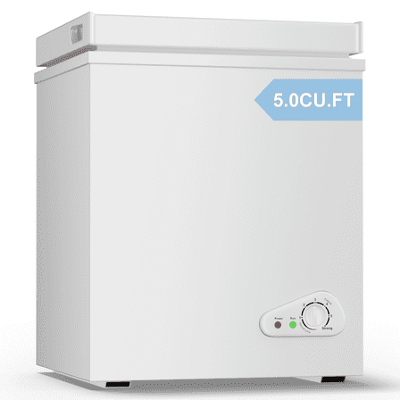 DISHUP 5.0 Cu.Ft Chest Freezer, Compact Freestanding Deep Freezer with 7 Level Adjustable Thermostat & Removable Basket,Top Opening, Low Noise(White)