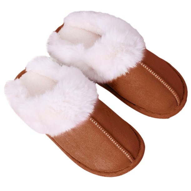 DQrwqpou Pantuflas Térmicas Planas Pantuflas Peludas Antideslizantes para Hombre Mujer (Marrón 44-45)