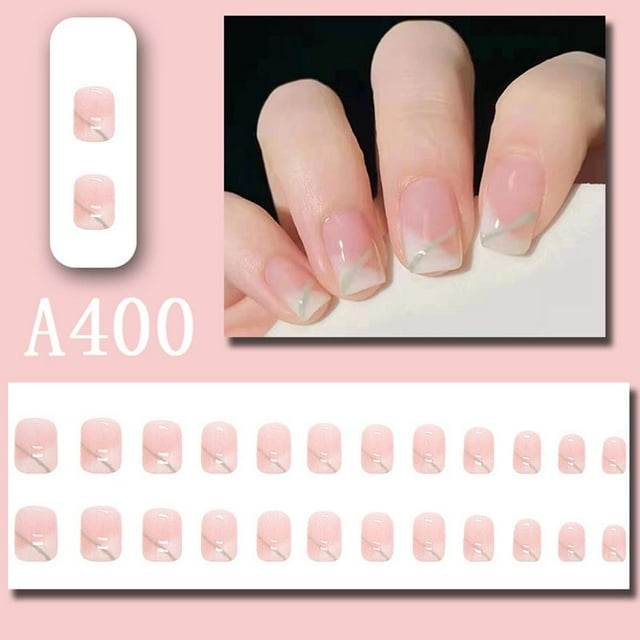 Fake Nails Set With Glue French Finger Nail Art False M8L7
