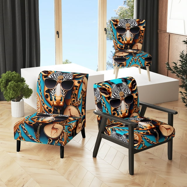 Designart "Celebrity Chic Giraffe II" Gold Fashion Upholstered Accent Chair - Glam Arm Chair For Bedroom