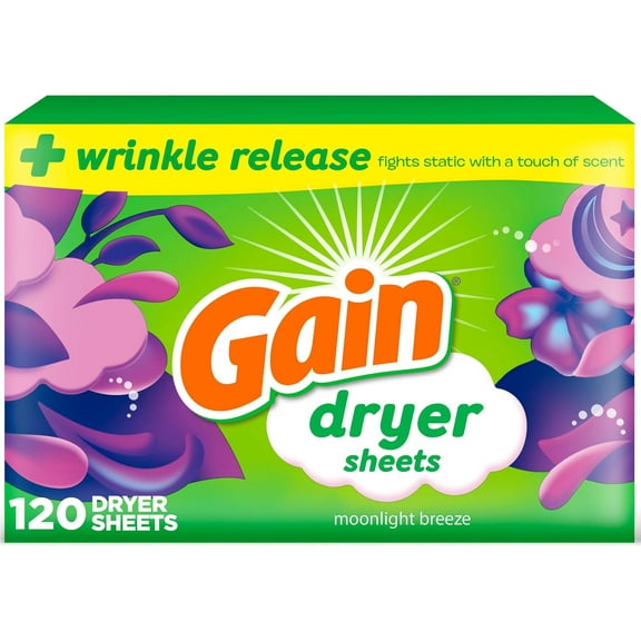 dryer sheets Plus Wrinkle Release, Moonlight Breeze Scent, 120 Count, Fights static with a touch of scent, laundry sheets