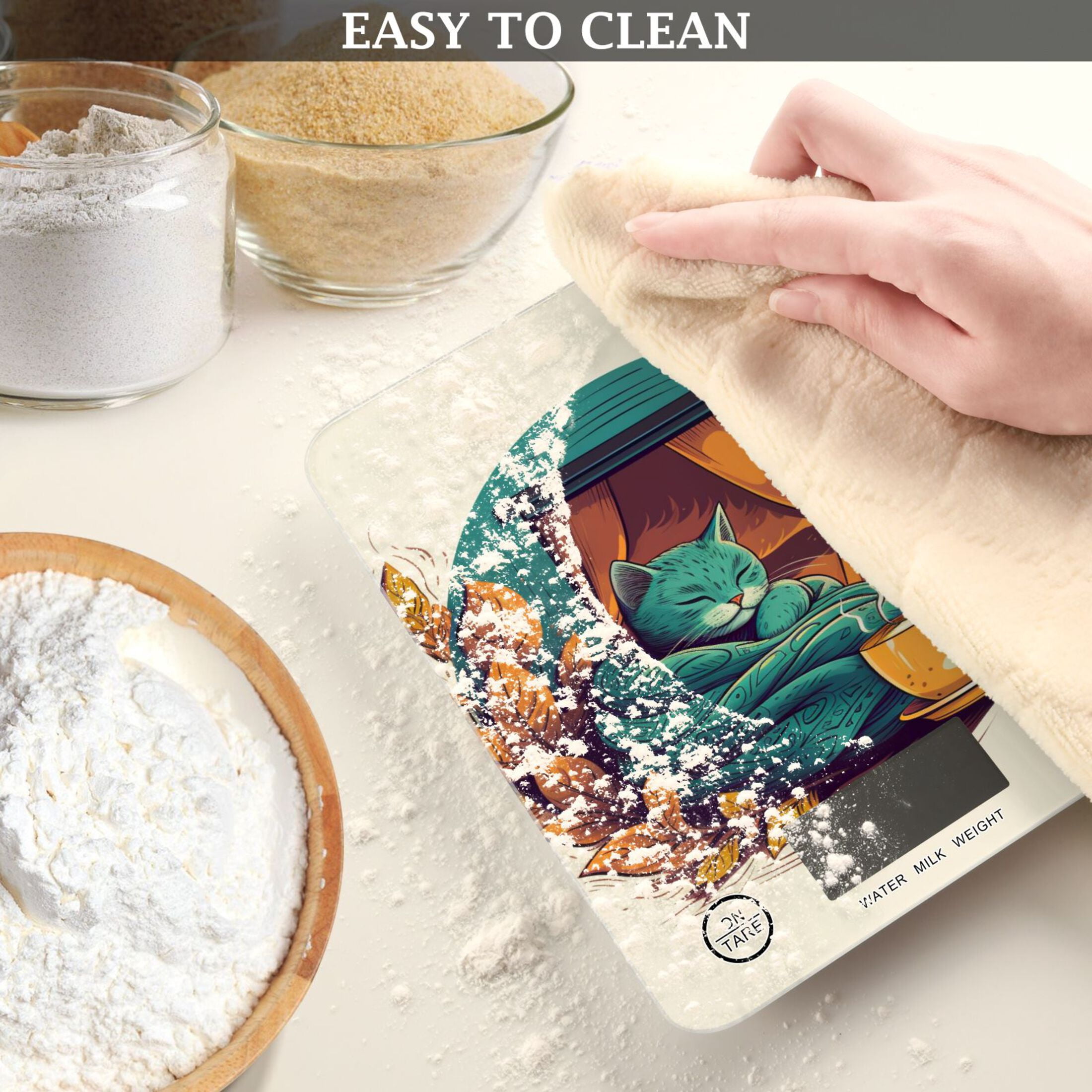 Cat Leaves Cup Blanket Food Scale Digital Kitchen Scale Waterproof Tempered Glass Tare Function 11 lb for Baking Cooking Meal Prep