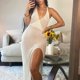thumbnail image 1 of Women Crochet Hollow Plunge Backless Bandage Sleeveless Split Long Dress, 1 of 8