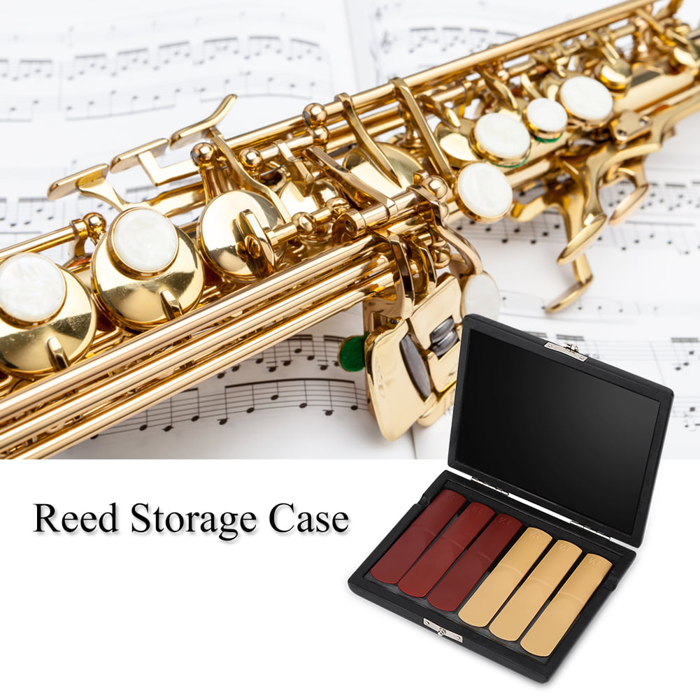 Tbest PU Leather Saxophone Clarinet Reed Container Box Case with Slots for 6pcs Reeds Black Cover