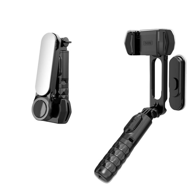 Q09 Black Handheld Gimbal Stabilizer with Detachable LED Fill Light (3 Colors, 9 Levels), Bluetooth 4.0 Selfie Stick Tripod, 10m Remote Control, Aluminum Alloy & ABS, 360° Rotation, 2-3H Working