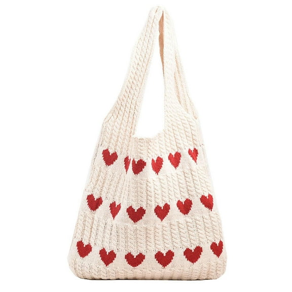 Crochet Tote Shoulder Bag for Women. Large heart - shaped beach bag. Handmade knitted hobo bag