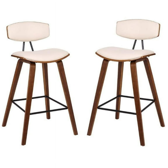 Home Square 2 Piece Faux Leather Kitchen Counter Stool Set in Cream and Walnut