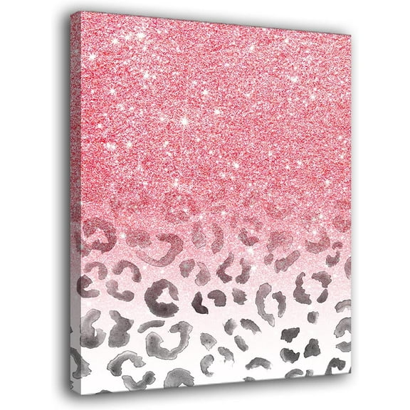 Canvas Wall Art Canvas Prints Wall Decor Posters Artworks Framed Ready To Hang For Home Bedroom Living Room Home Decoration 12"x16"Inch Girly Pink Glitter Leopard Watercolor