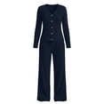 thumbnail image 4 of Miqool Womens 2 Piece Outfits Corduroy V Neck Button Front Long Sleeve Top Matching Pants Set Casual Loungewear Tracksuit S‑XXL, 4 of 7