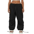 thumbnail image 1 of Women Grunge Drawstring Cargo Pants Loose Side Big Pockets Solid Color Casual Summer Spring Long Sports Trousers Green S, 1 of 5