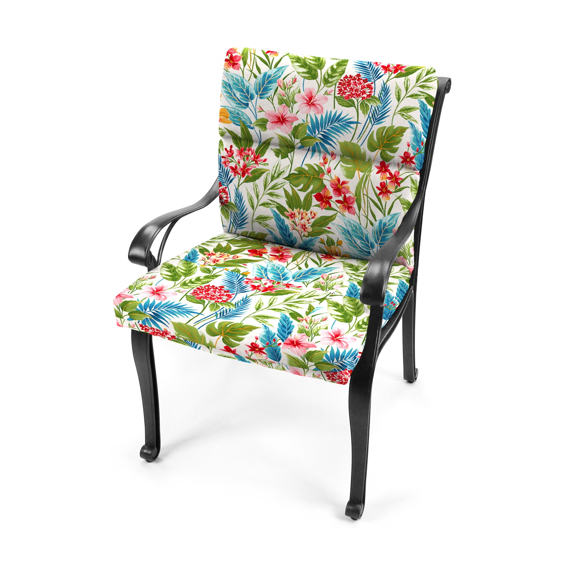 Jordan Manufacturing 44" x 22" Carena Multi White Floral Rectangular Outdoor Chair Cushion with Ties and Hanger Loop (2 Pack)