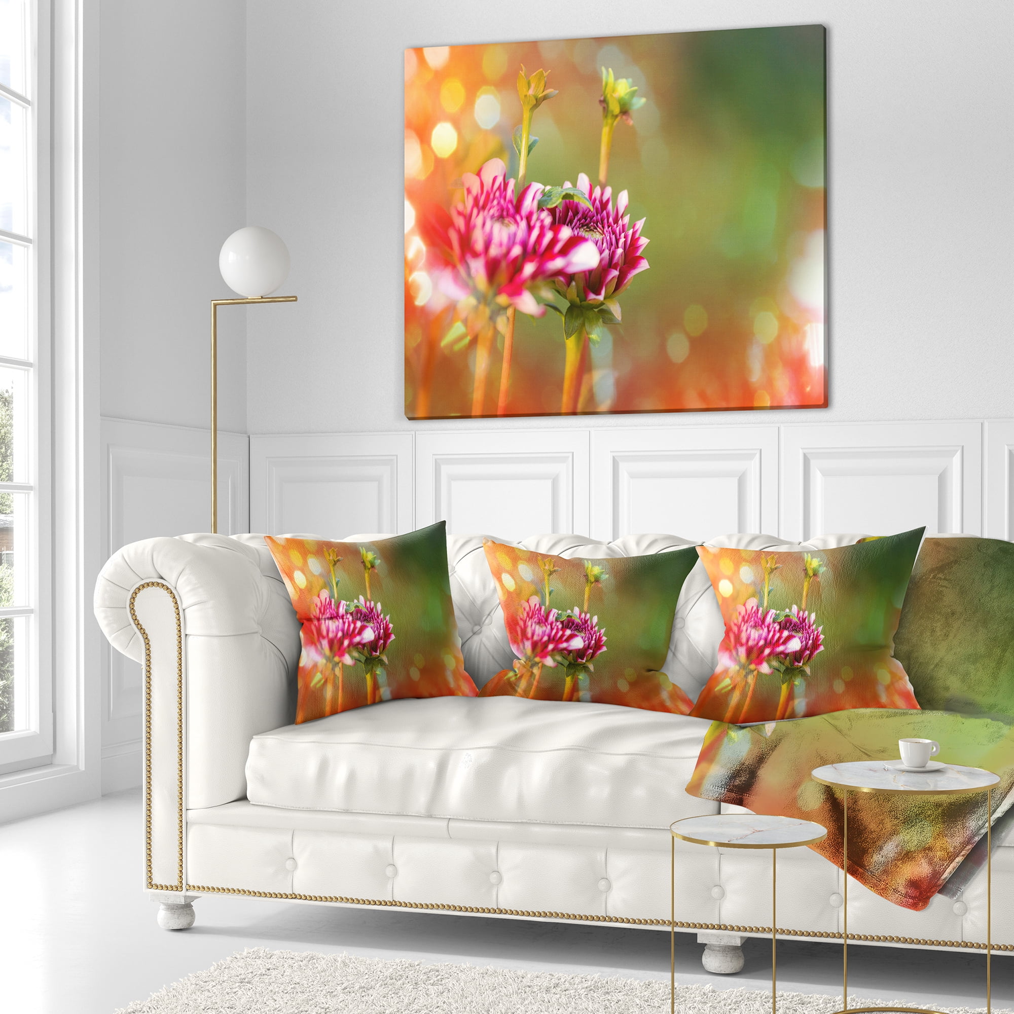 Designart Pink Flowers on Blurred Background - Flower Throw Pillow - 18x18