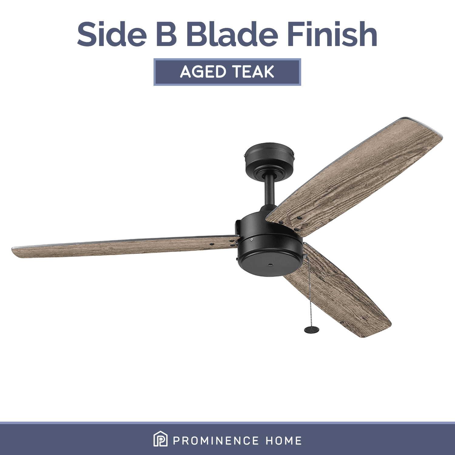 Prominence Home Journal 52" Matte Black Modern Indoor/Outdoor Ceiling Fan with 3 Blades, Pull Chain & Reverse Airflow
