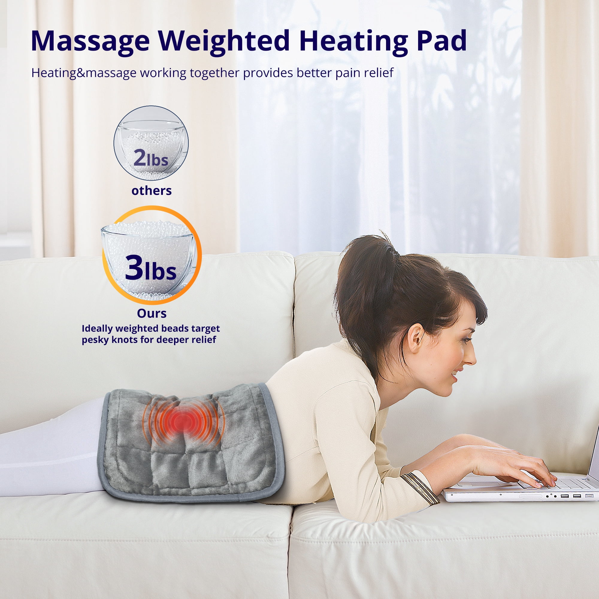 Heating Pad, Weighted Heating Pad with Massaging Vibrations, Massage Heating Pad for Back Cramps Shoulder Pain Relief, 6 Heat Settings & 4 Massage Modes, Gifts for Christmas, 24” x 12”