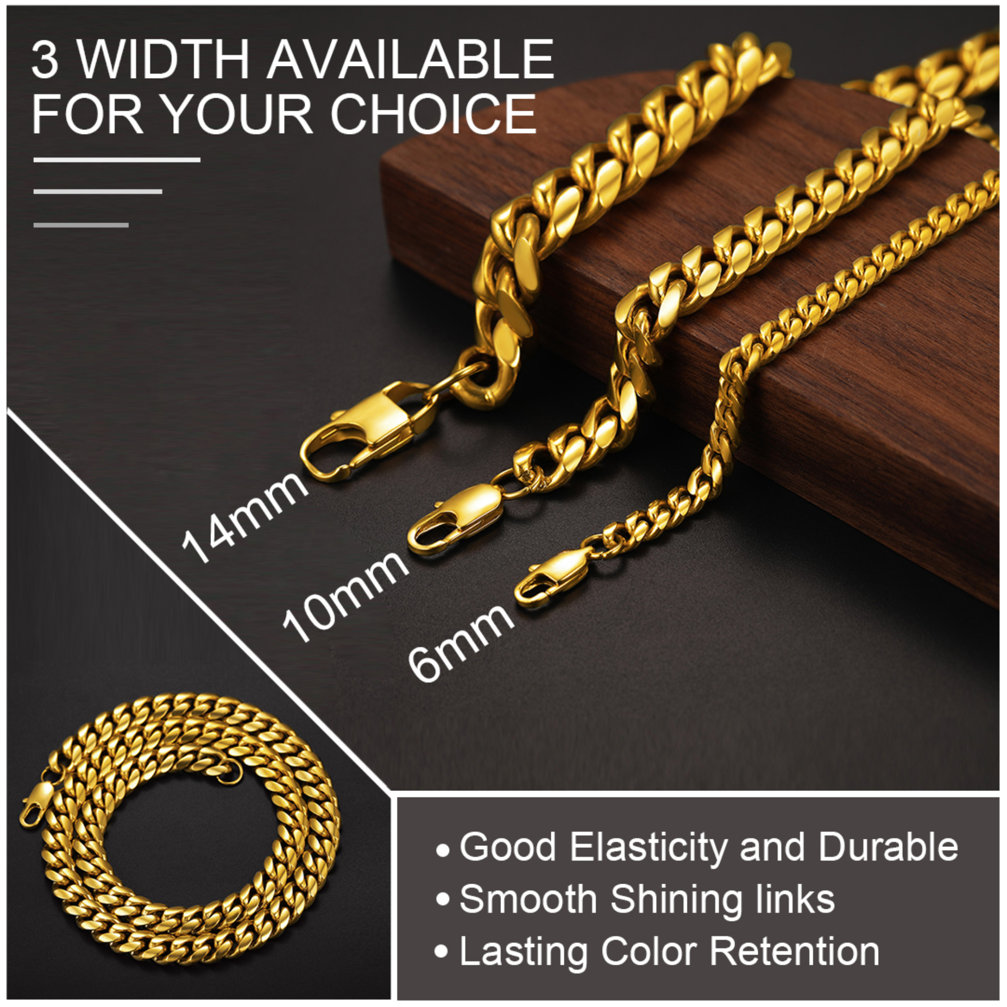 ChainsHouse Stainless Steel Cuban Link Chain Necklace for Men Gold Plated Chains Birthday Christmas Valentines Jewelry Gift, 6mm Width 30 inch Length