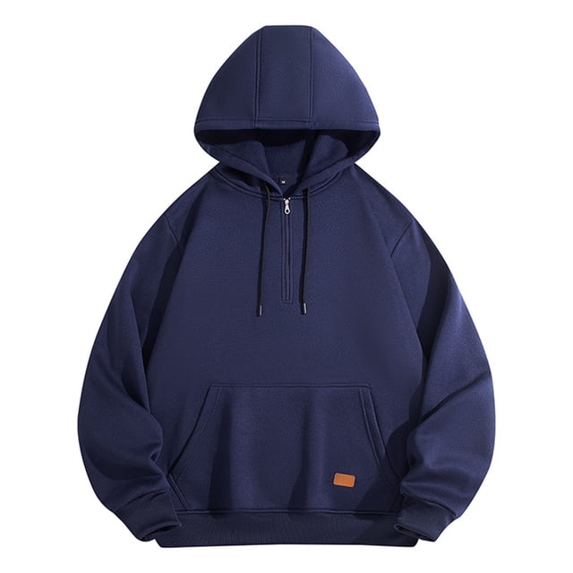 pstuiky camisas de manga larga para hombre, Blusa de manga larga con capucha y cuello con cremallera de color liso para hombre Tops de talla grande para hombre xxl