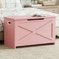 thumbnail image 2 of 30'' Wooden Storage Bench with Safety Hinge, Wooden Box Large Storage Chest Organizer with Lid, Pink, 2 of 7