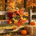 thumbnail image 4 of geerera Harvest Pumpkin & Maple Leaf Wreath, Rustic Fall Floral Candle Ring with Berries, Farmhouse Tabletop Decor for Thanksgiving & Autumn Home, 13", 4 of 7
