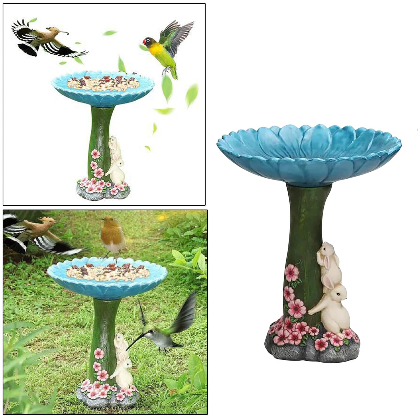 Outdoor Lawn Garden Bird Bath Statue Retro Fountains Crafts Yard Birdfeeder Cartoon Animal Landscape - rabbit