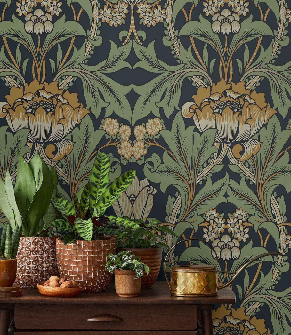 Seabrook Designs Midnight Blue & Goldenrod Primrose Garden Floral Prepasted Wallpaper - 20.9 in. W x 33 ft. Roll