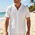 thumbnail image 2 of Men's Knit Cuban Shirt Hollow Out Short Sleeve Button Down Shirts See Through Summer Beach Shirts White, 2 of 5