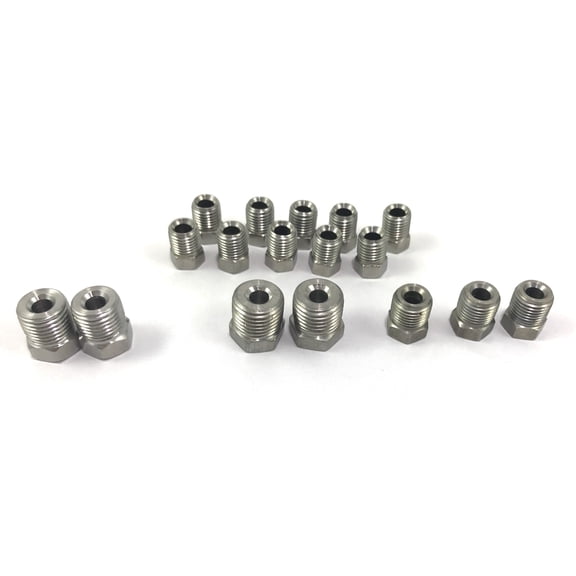 The Stop Shop Stainless Brake Line Fitting Kit for 3/16" tube, Inverted Flare (19 Fittings Included)