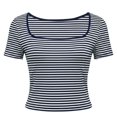 thumbnail image 4 of CAIVO Women Shirts Casual Lady U Neck Striped T Shirt Short Sleeve Stylish Tops, 4 of 5