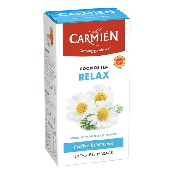 Carmien Relax Rooibos Herbal Tea with Chamomile Caffeine-Free and Sugar-Free Tea for Sleep 20 Count