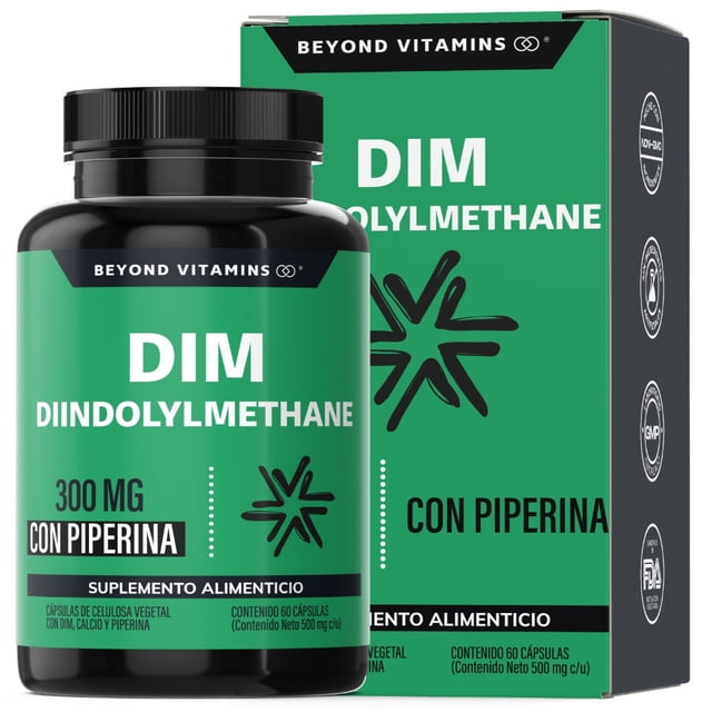 Beyond Vitamins | Dim Suplemento 300 Mg | Diindolilmetano Avanzado + Piperina Al 95% + Calcio | Diindolylmethane - Vitaminas Mujer / Hombre | 2 Meses