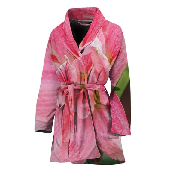 Pink Amaryllis Women Bathrobe One Size Univeral Fits Fashion Lightweight Plush Fleece Long Robe For Women