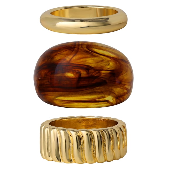 Jessica Simpson Women's Gold-Tone and Tortoiseshell Ring Set, 3-Pack