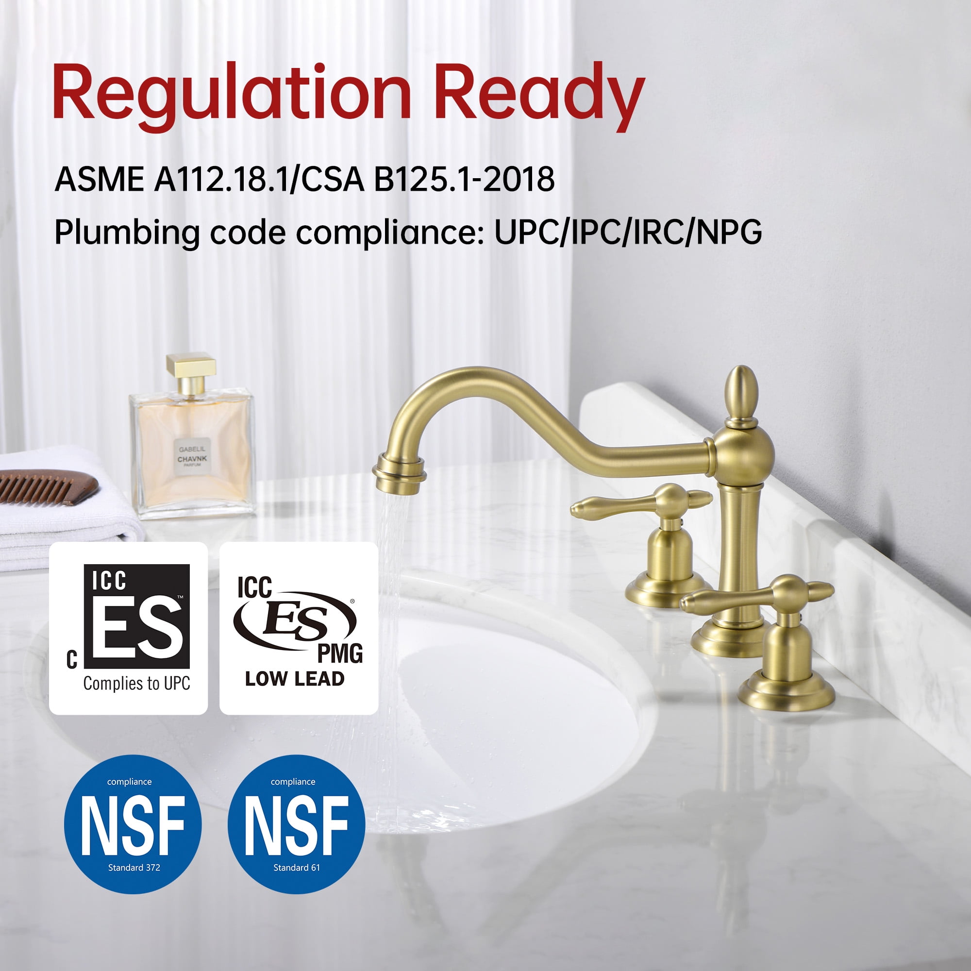 sumerain 3 Hole Bathroom Sink Faucet Brushed Gold, 8 Inch Widespread Bathroom Lavatory Faucet Two Handle