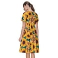 thumbnail image 2 of Bixox Robe d'Été à Manches Courtes pour Femmes Robe Ample Longueur Genou avec Poches-Tournesol Bohème, 2 of 7