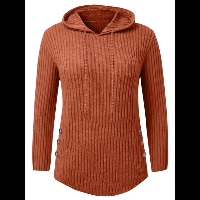 Sudadera con Capucha de Punto Acanalado Suave para Mujer, Suéter de Larga, Sudadera Ligera y Acogedora para Otoño. Café L