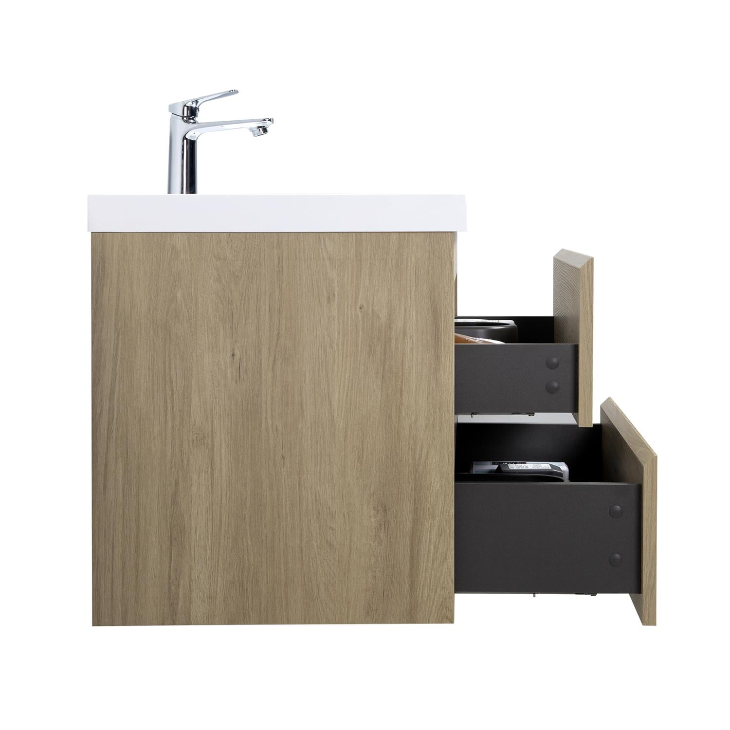 Demi Bonn 30" Floating Bathroom Vanity with Sink, Resin Top Basin and 2 Soft Close Drawers, Faucets and Drains Not Included, Brown