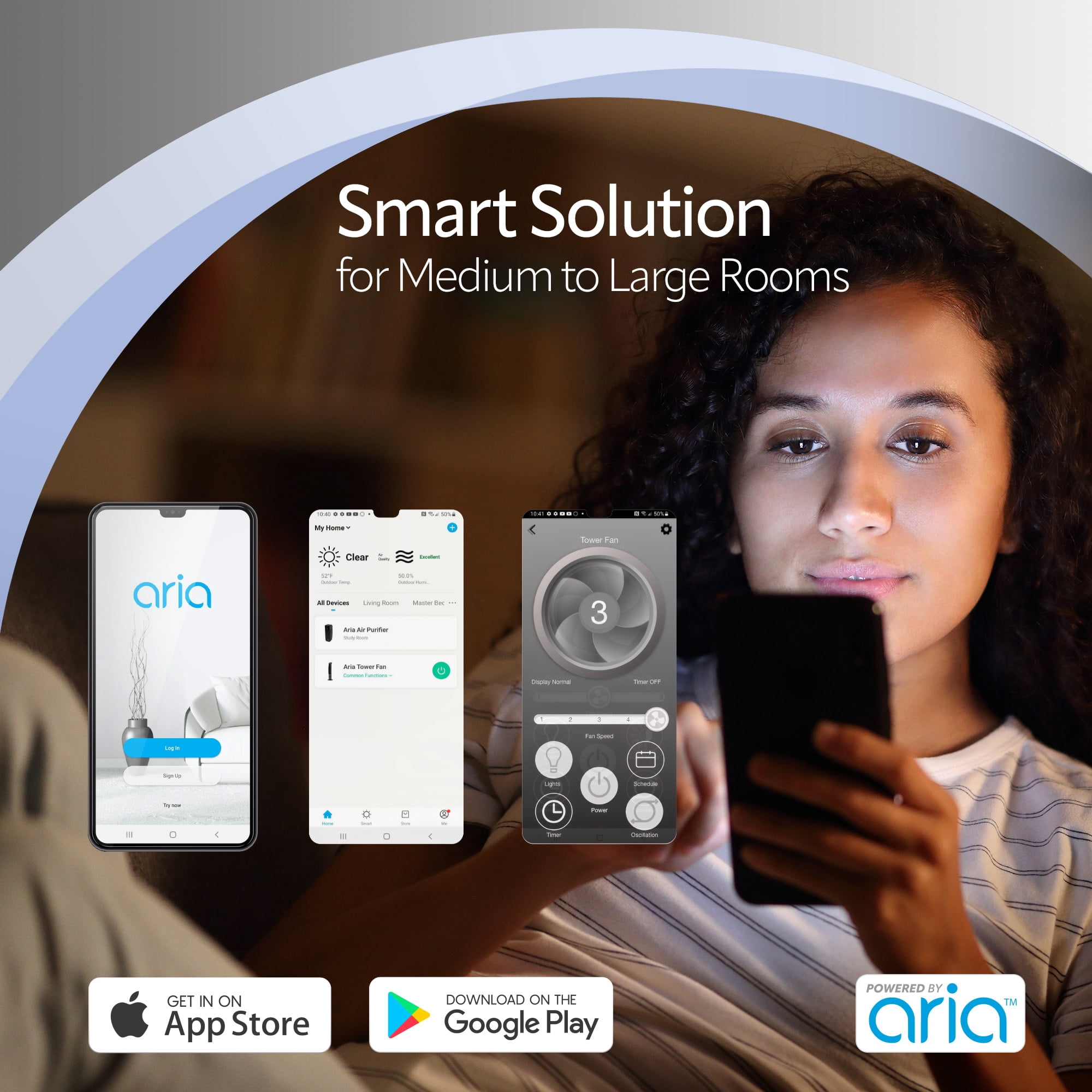 Lasko 40" 5-Speed Smart Tower Fan Powered by Aria, Wi-Fi Connected, Alexa, Google, Black, T40733