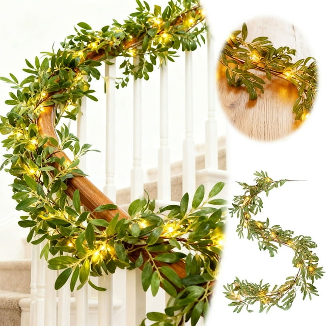 190cm Battery Operated LED Lighted Vine Greenery Leaves With Fairy Lights For Home Bedroom Wall Shelf